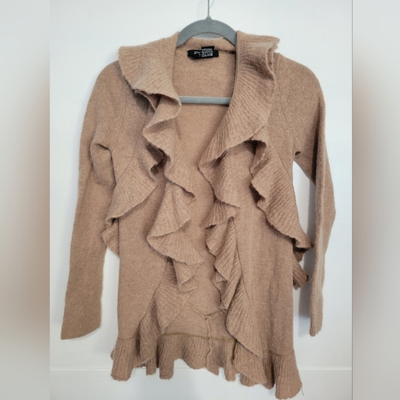 Etcetera Wool Blend Ruffle Cardigan Tan Size XS - Picture 2 of 8